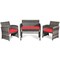 Costway 4PCS Patio Rattan Furniture Set Conversation Glass Table Top Cushioned Turquoise/Red/Grey/Beige/Navy/Black